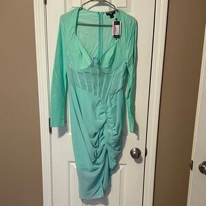 PrettyLittleThing Mint Asymmetrical Dress